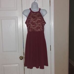Shein Maroon  lace top sleeveless dress Sz L